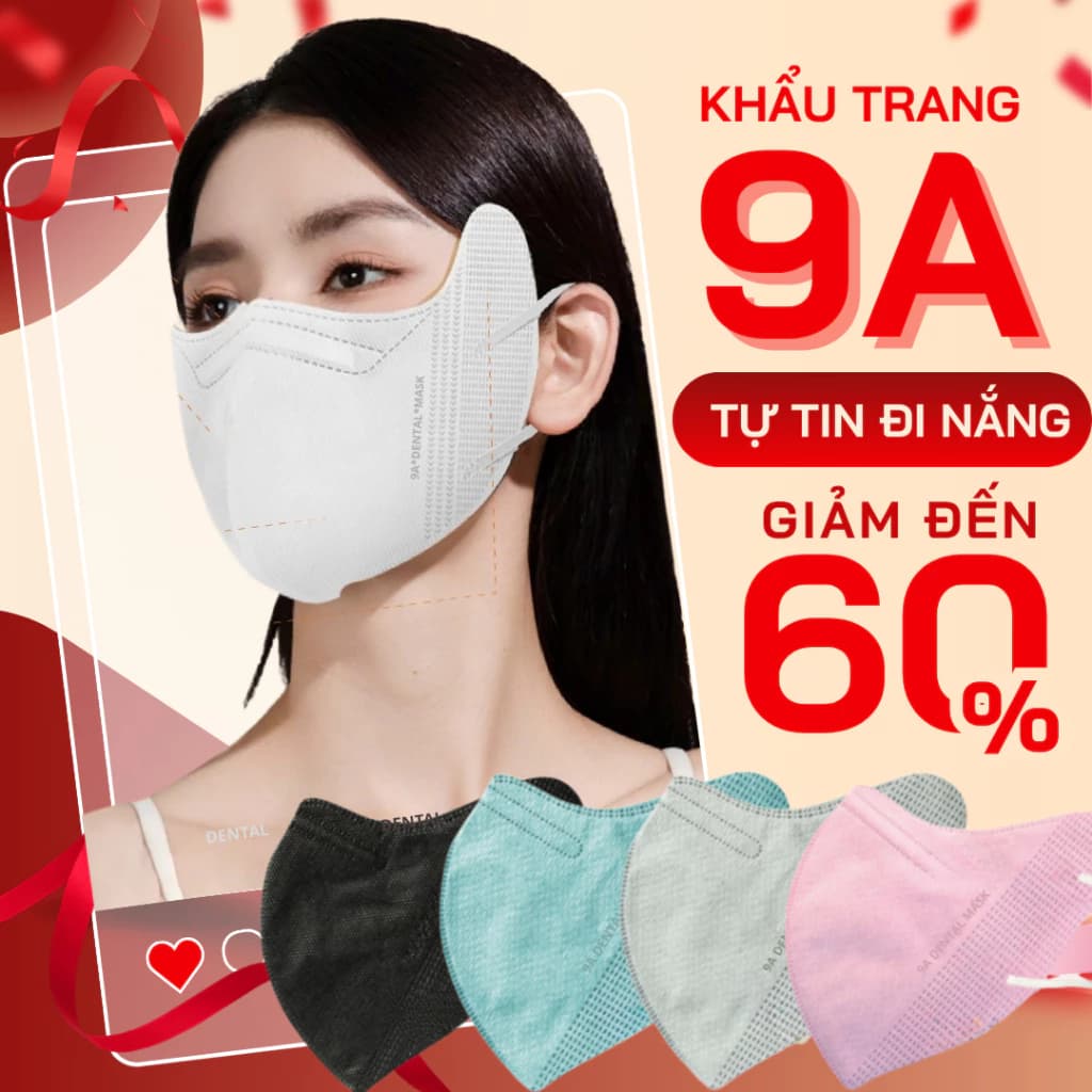 (Tặng 10 Cái ) Thùng 300- 100 Cái Khẩu trang 9A DENTAL 5 lớp Kháng Khuẩn,Form rộng chống nắng và tia uv Khắc tinh Mùa Hè
