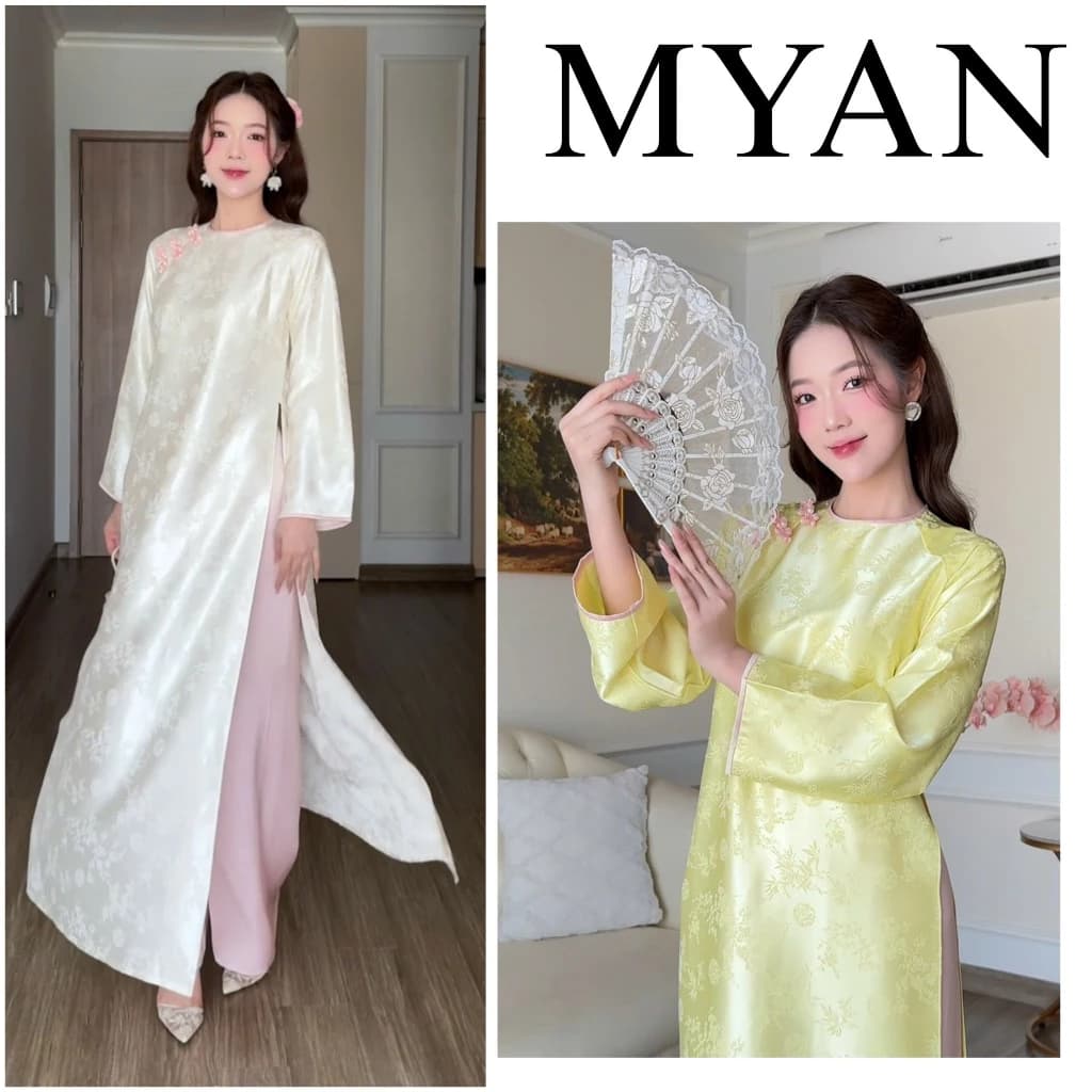Áo dài Trúc Anh, áo dài cách tân dáng suông đính cúc tàu trẻ trung cách điệu, áo dài Tết 2026- Áo dài Mỹ An