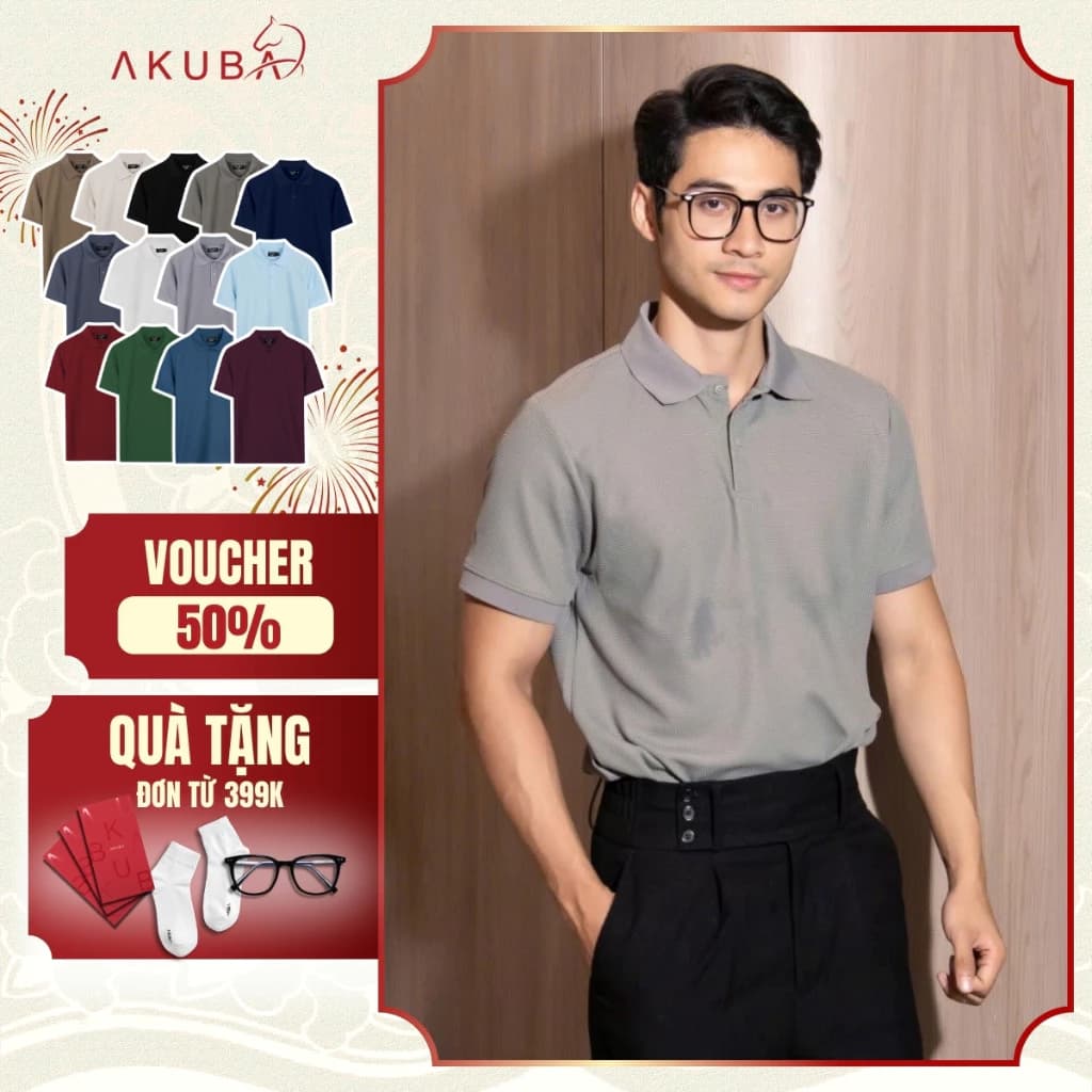Áo Thun Cổ Polo AKUBA Form Slimfit Chất Vải Cotton Mềm Mịn Thoáng Khí Thoáng Mát | 01HE1055