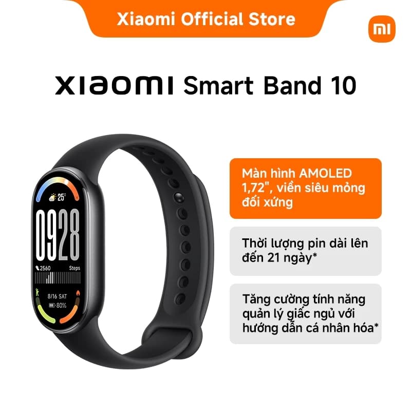 Đồng hồ thông minh Xiaomi Smart band 10|Màn hình AMOLED 1,72", viền siêu mỏng đối xứng